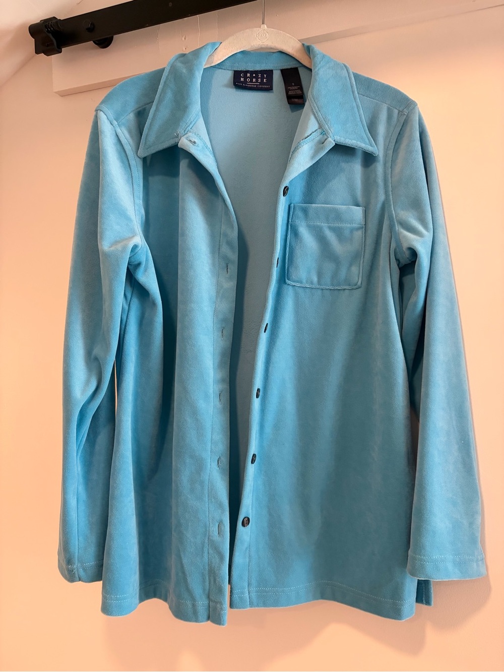 Crazy Horse turquoise button down velour shirt